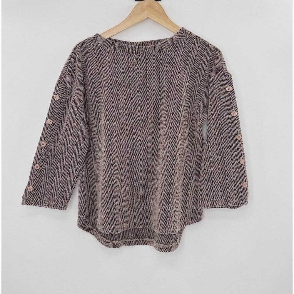 Liz Claiborne Chevron Black Pink Round Neck Pullover‎ Button Accent Career Sz M